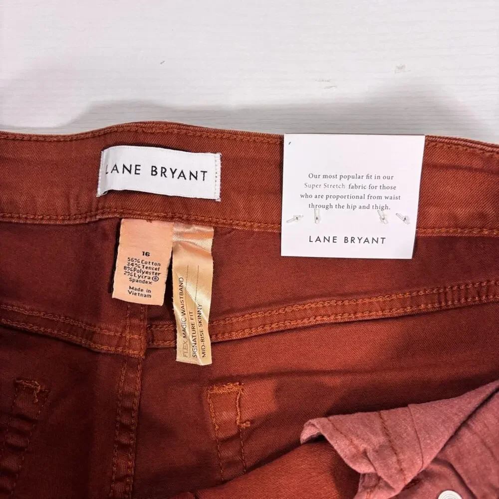 NWT Lane Bryant Signature Fit MidRise Super Stretch Jeans Warm Rust Size 16 1008